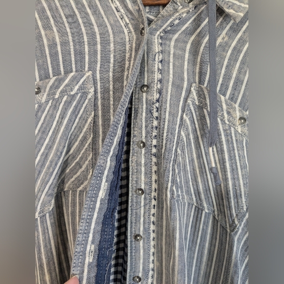Free People Calico Basin Stripe Button Down Layered Railroad Stripe Top M - Picture 7 of 15